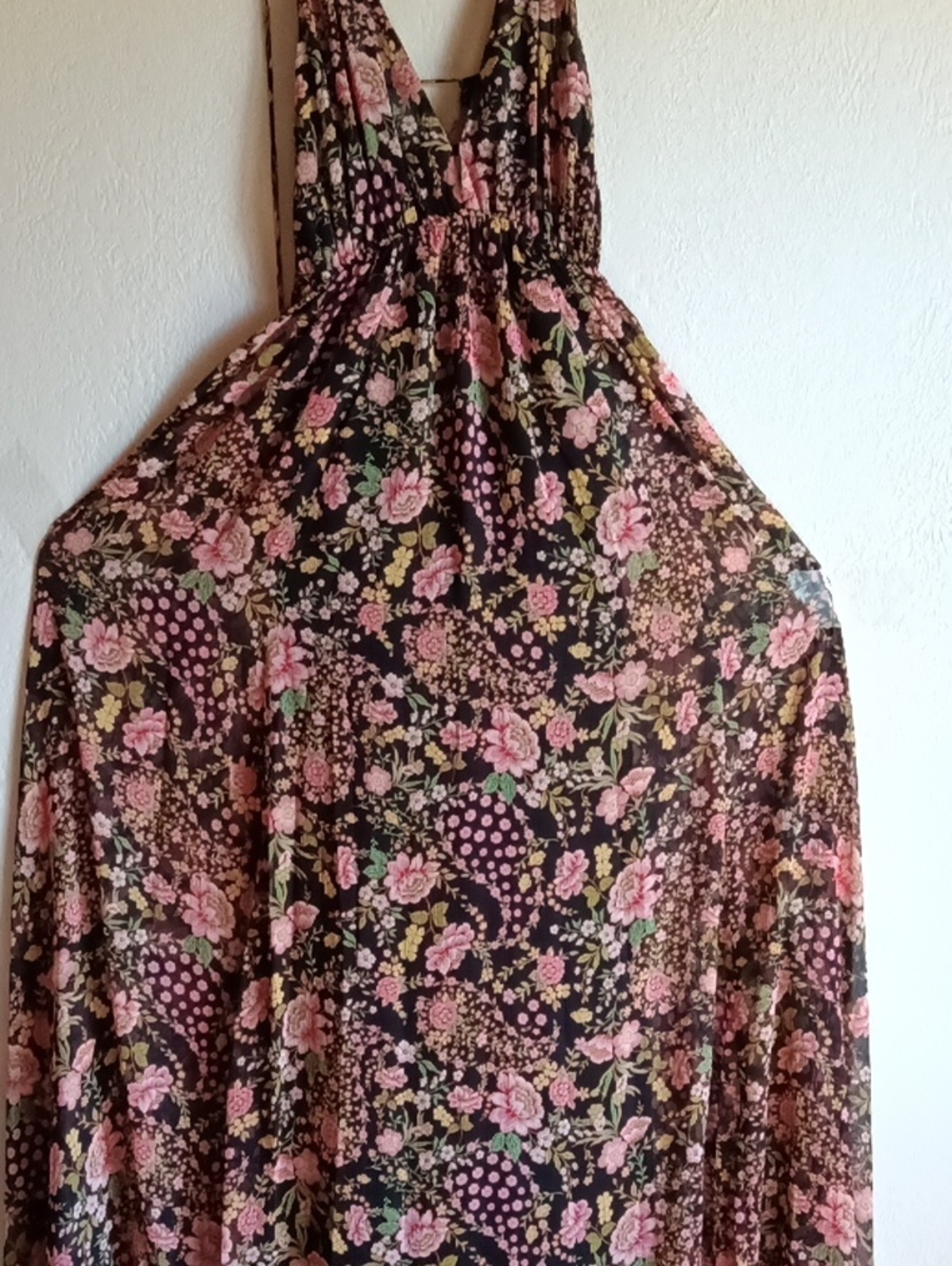 Mango Black Floral Maxi Dress with Pink Roses